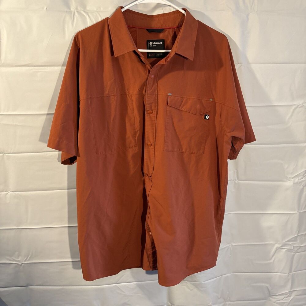 Marmot Northgate Peak Men’s XL Snap Up Shirt Short Sleeve Burnt Orange UPF 50